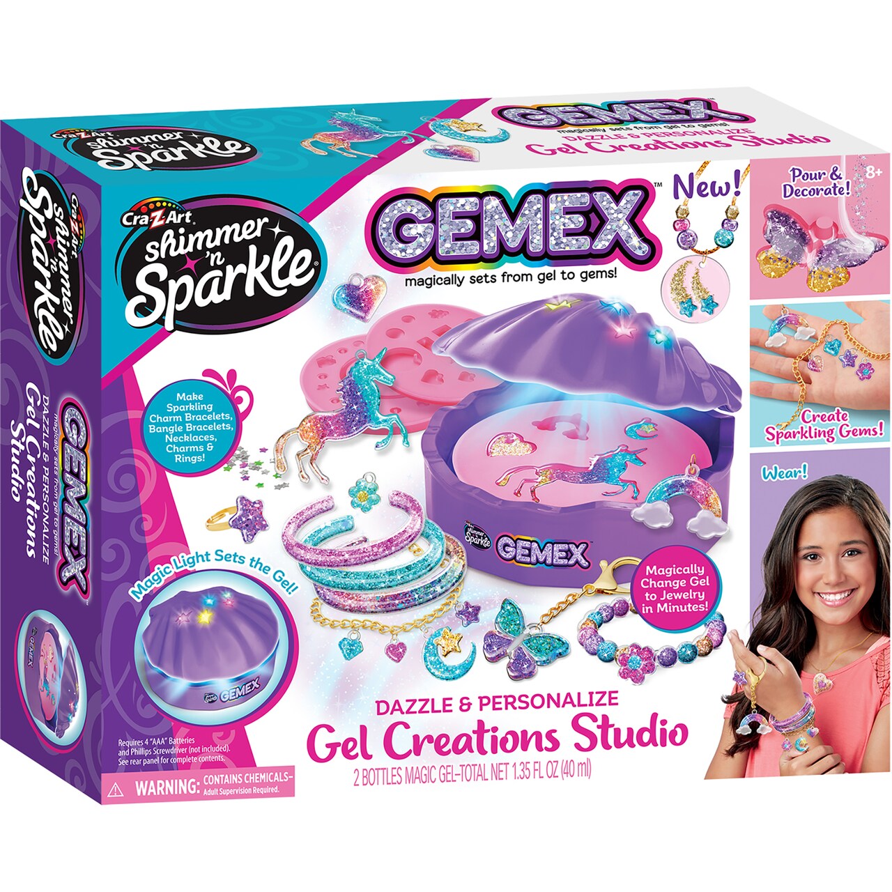 Cra-Z-Art Shimmer ‘n Sparkle: Gemex Gel Creations Studio DIY Jewelry Kit, Kids Ages 8+